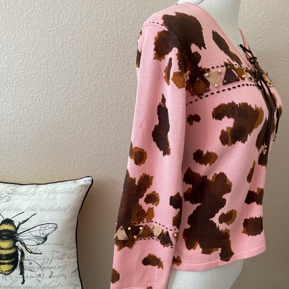 christine rotelli pink cardigan cow print medium - Picture 3 of 7
